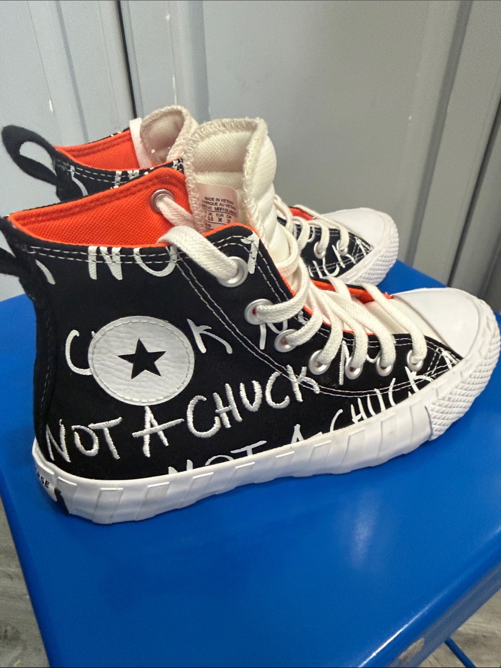 Converse Kids High-Top Sneakers in White, Black & Orange